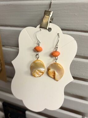 Orange Shell Drop Earrings with Coral Accent - Women Jewelry